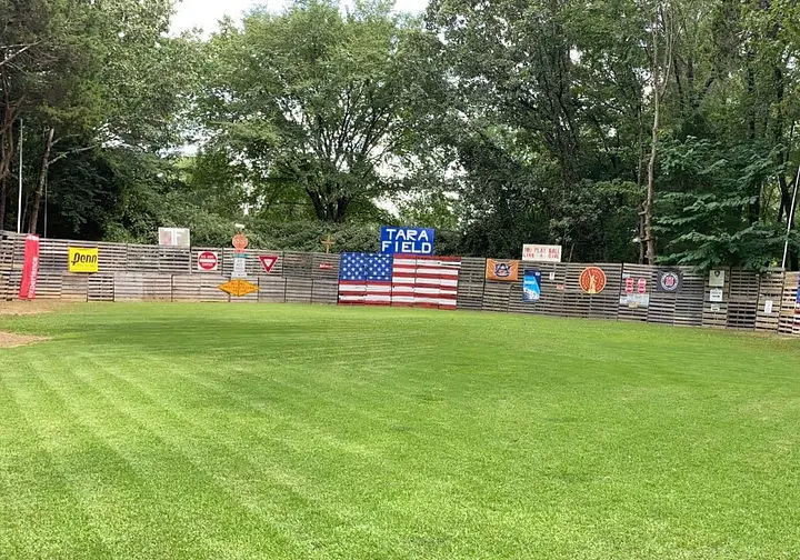 Mowing stripes on a community ball field